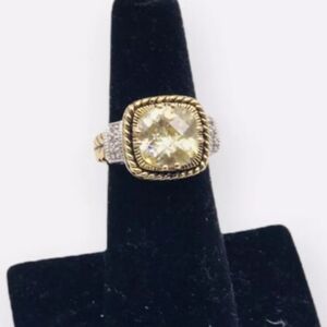 Cushion Cut Yellow Stone LIA SOFIA LEMON CHIFFON 6 Gold Silver Ring Two Tone